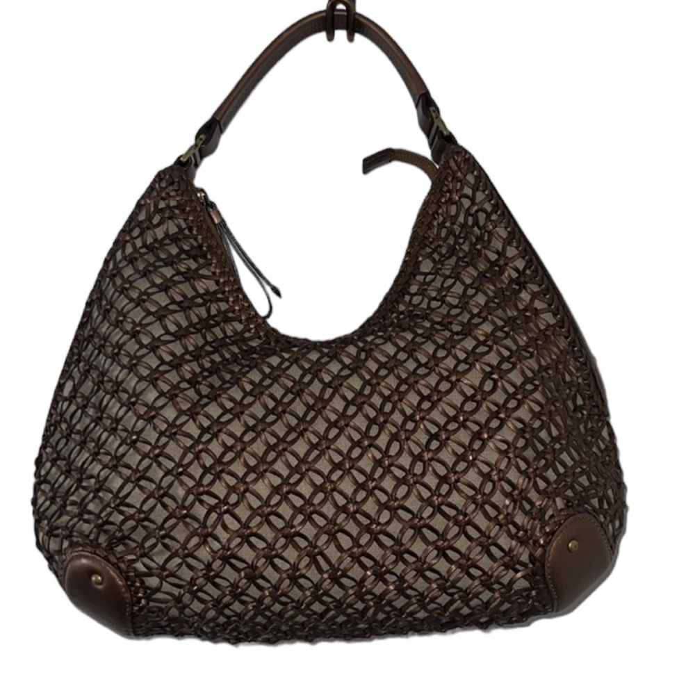 Cole Haan Sierra Open Weave Brown Bronze Metallic Leather Purse Shoulder Bag